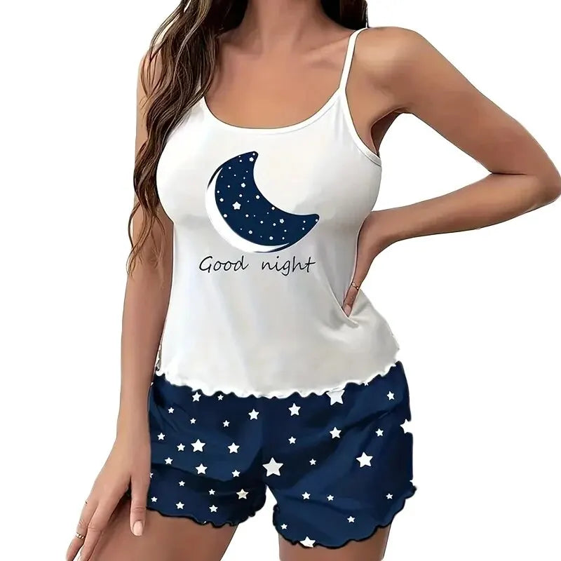 Moon Star Print Short-Sleeved Tee & Shorts Set