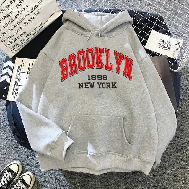 Brooklyn Letter Print Hooded Sweater