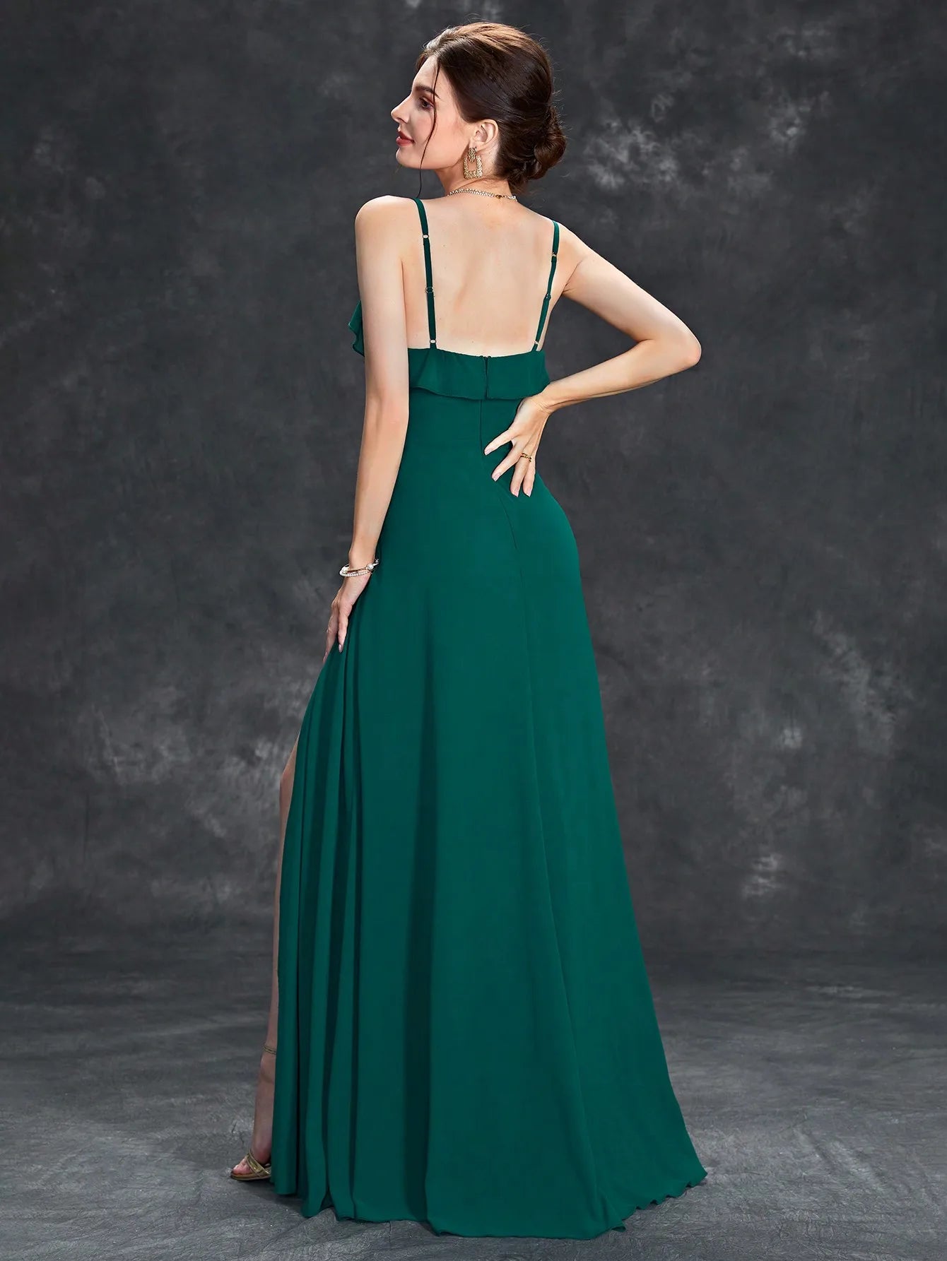 V-neck ruffled waist Evening gown