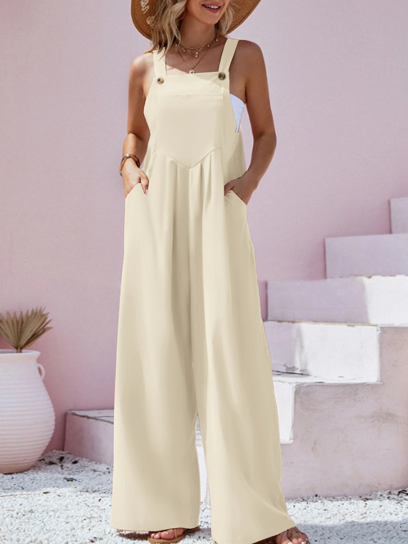 Solid Color Wide Leg Jumpsuit