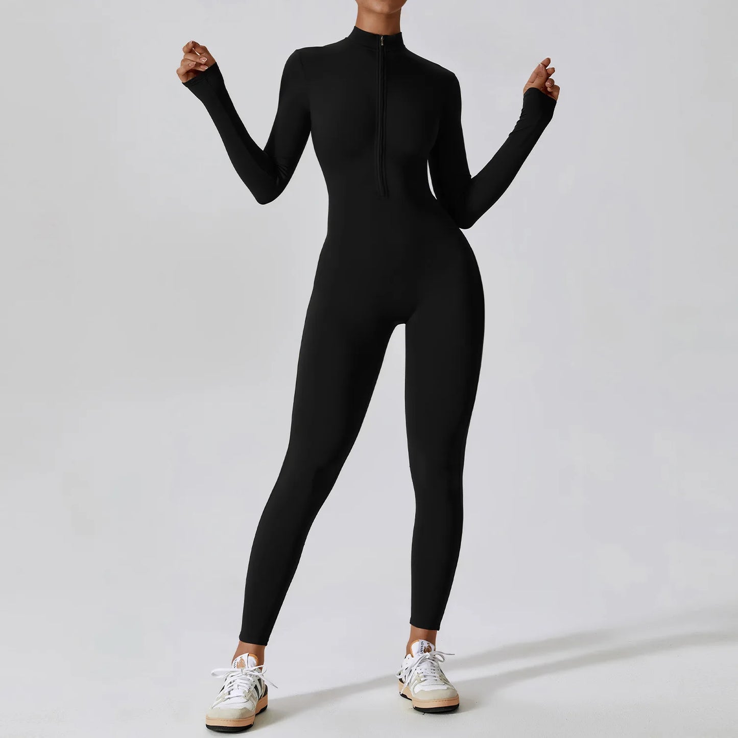 Long Sleeved Women's Sportswear Gym Zipper Jumpsuits