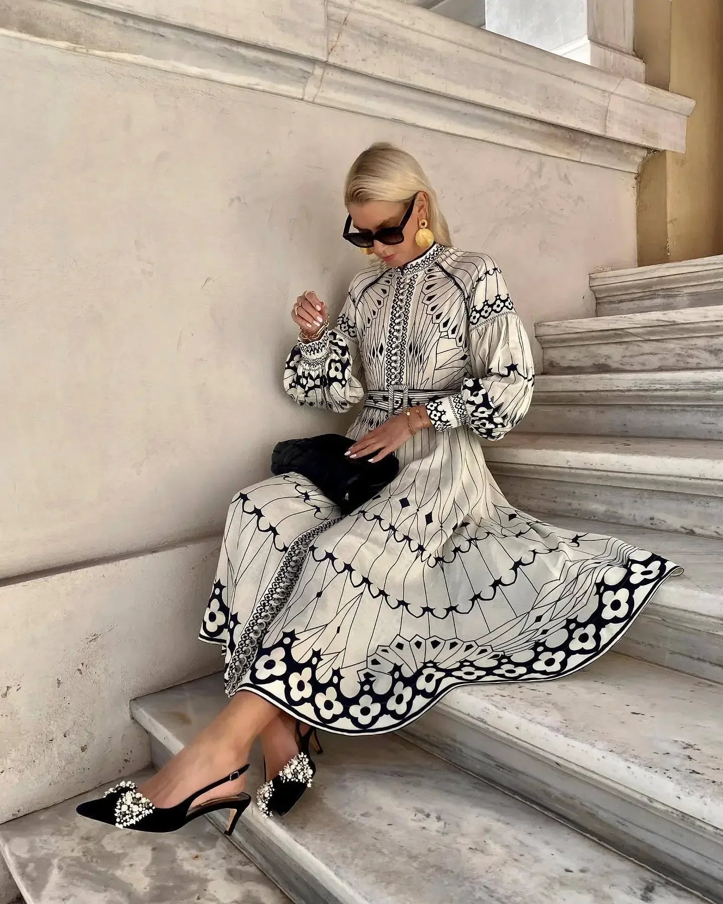 Retro Elegant Stand Collar Long Dress