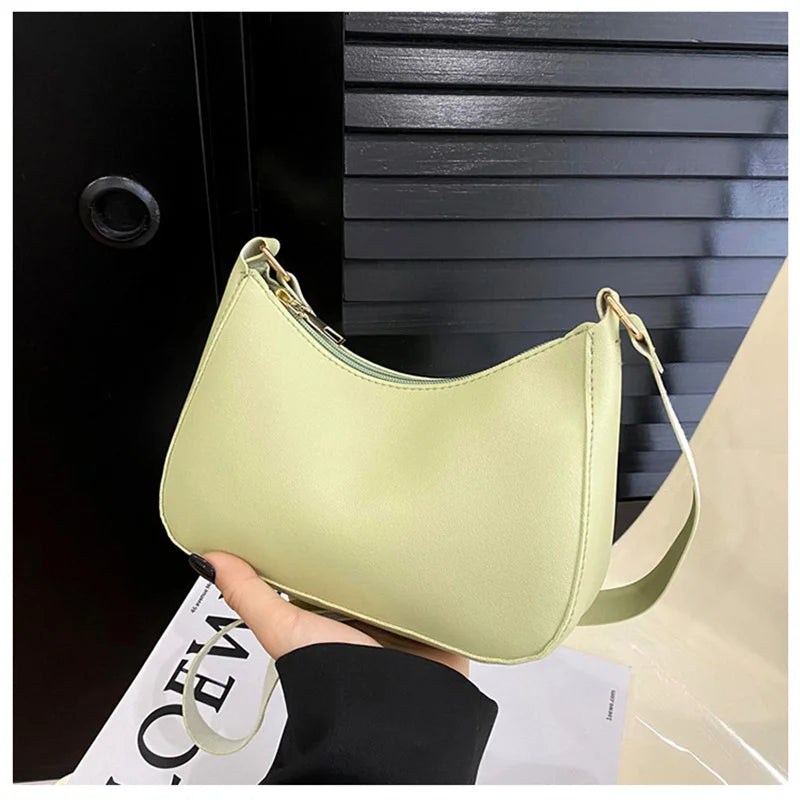 Retro Solid Color PU Leather Underarm Bag