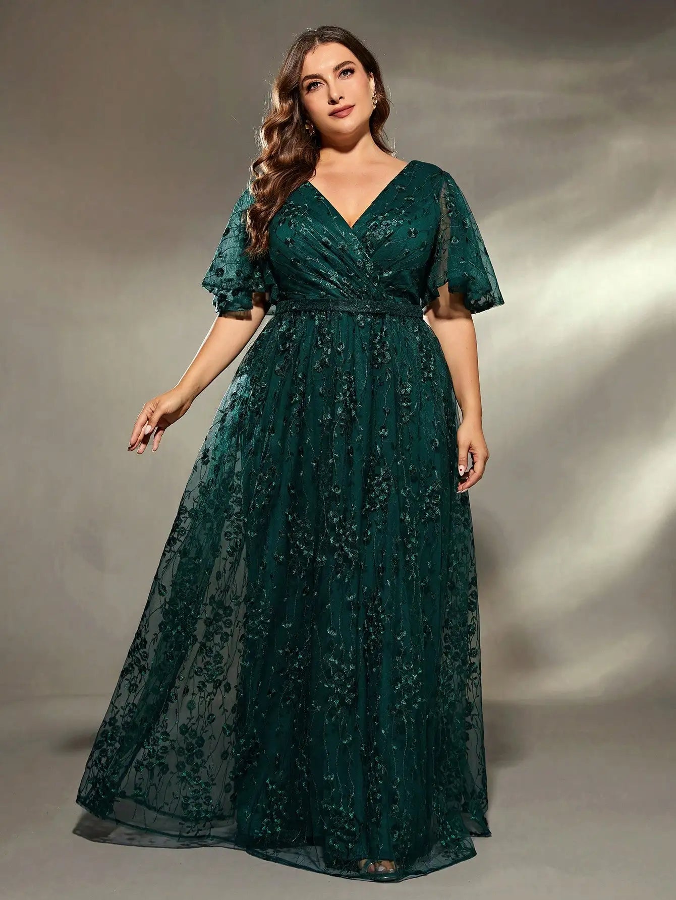 large flared sleeves embroidered Evening Dress