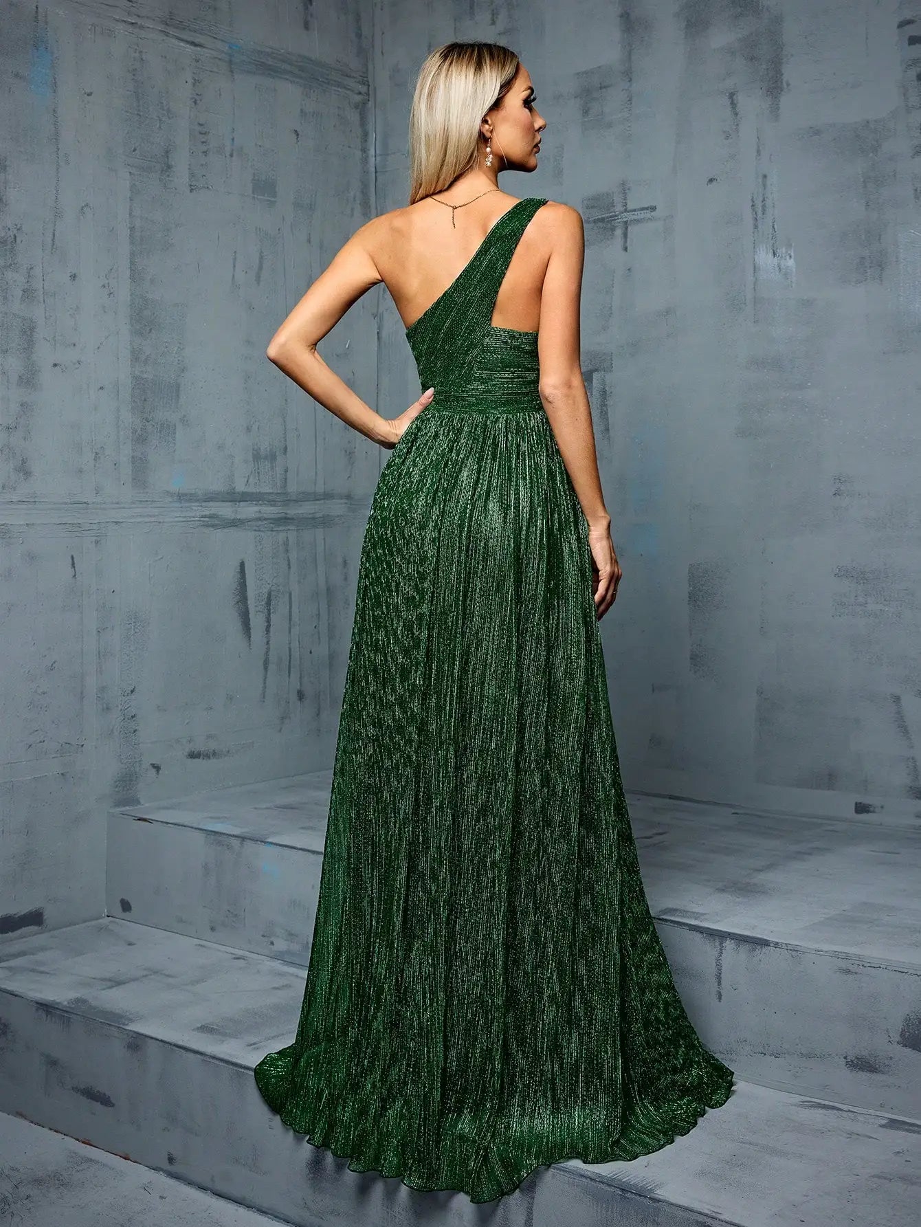One shoulder Green Evening gown ball dress