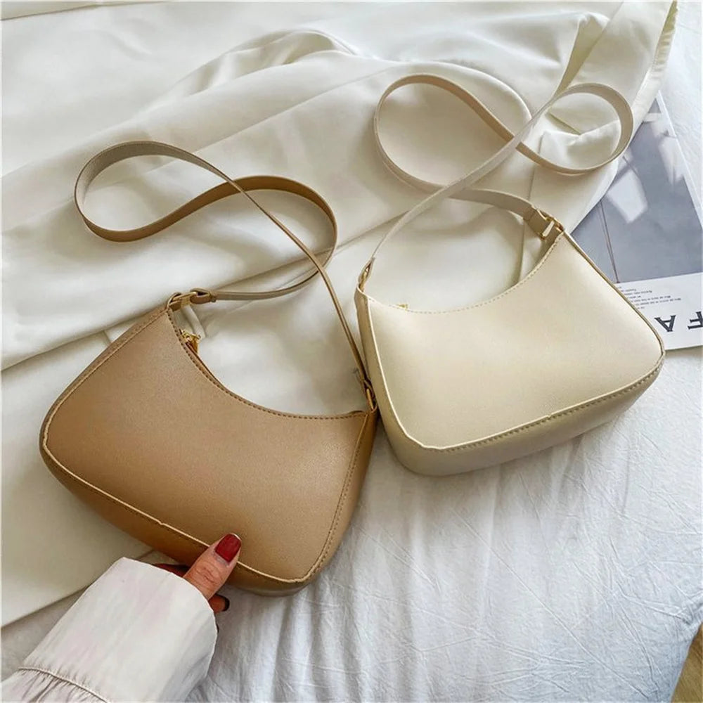 Retro Solid Color PU Leather Underarm Bag