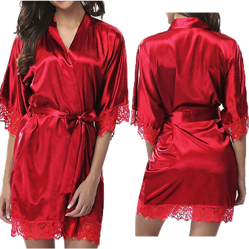 Women Iace Silk Pajamas Robes