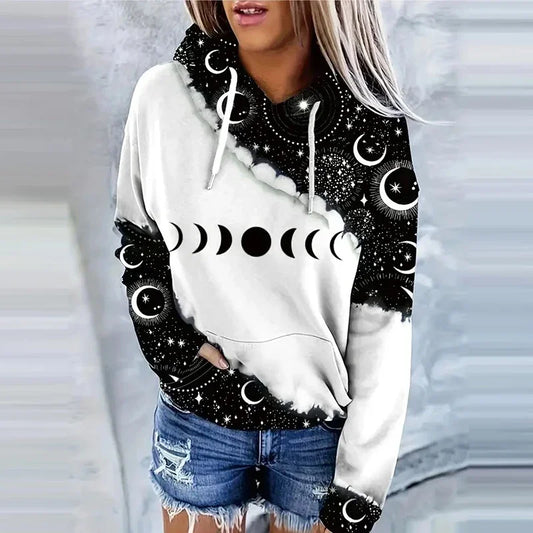 Moon Print Drawstring Hoodie