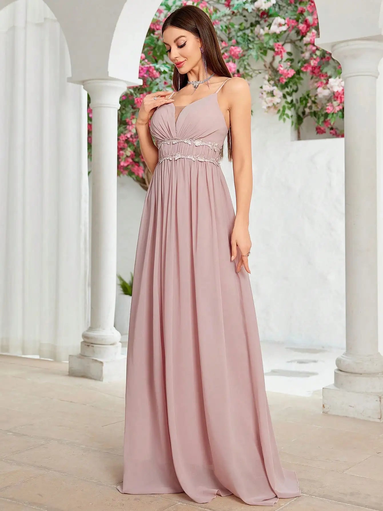 Hem lace chiffon evening gown