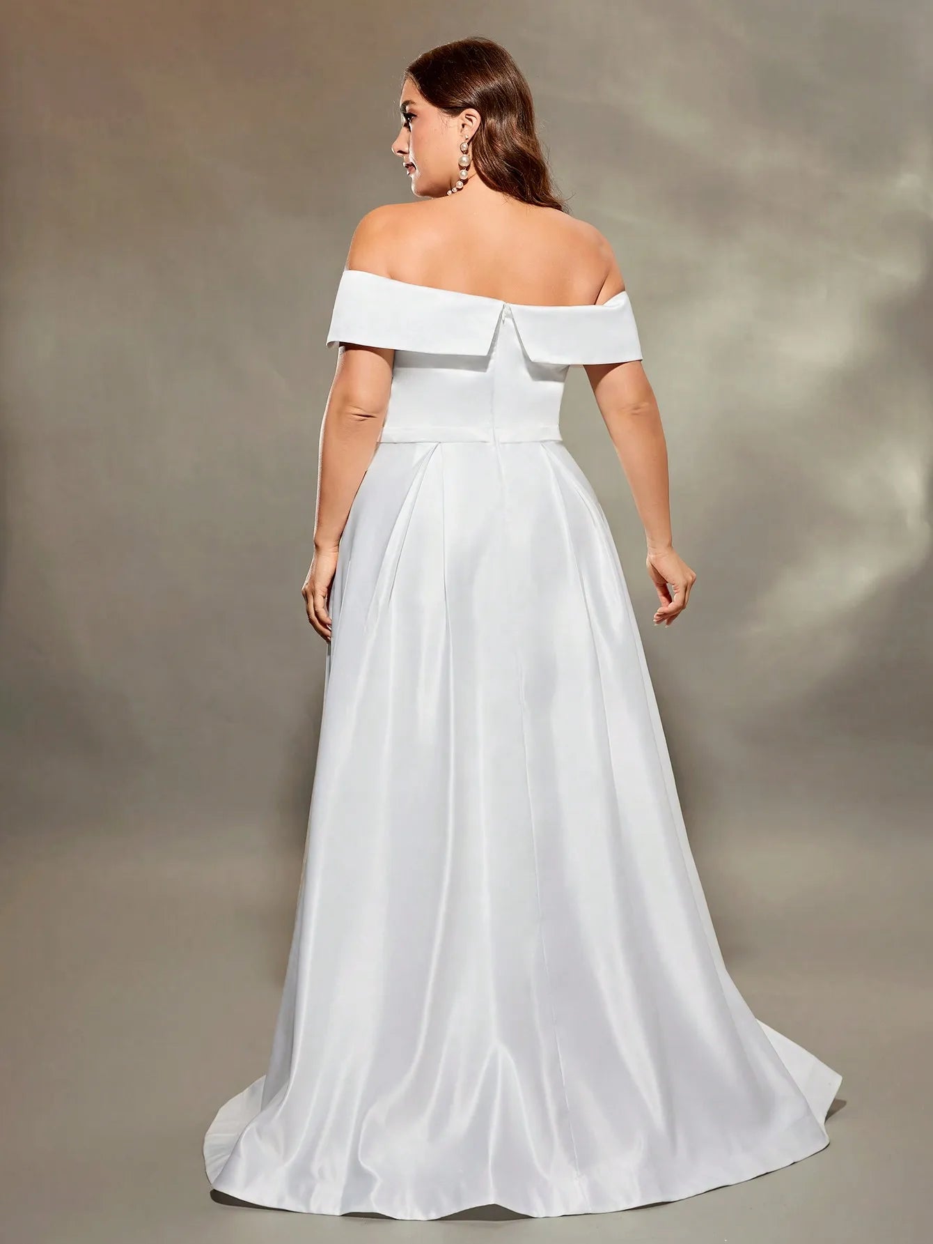 Plus size Line neck irregular cross satin evening gown