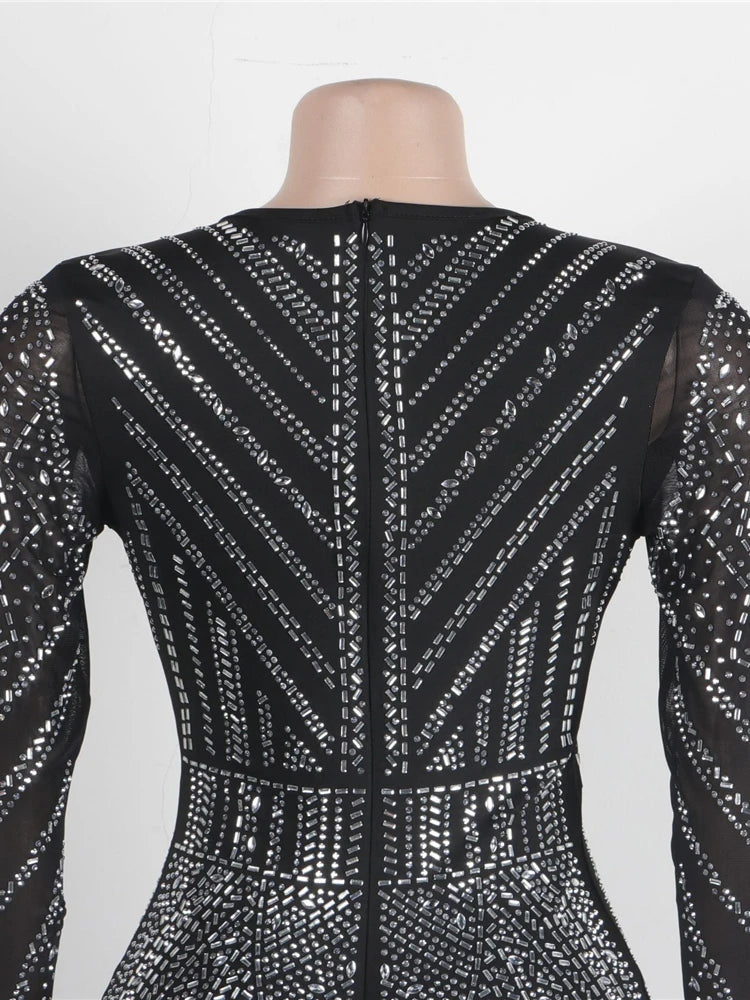 Sparkle Black Rhinestone Long Pants Jumpsuits