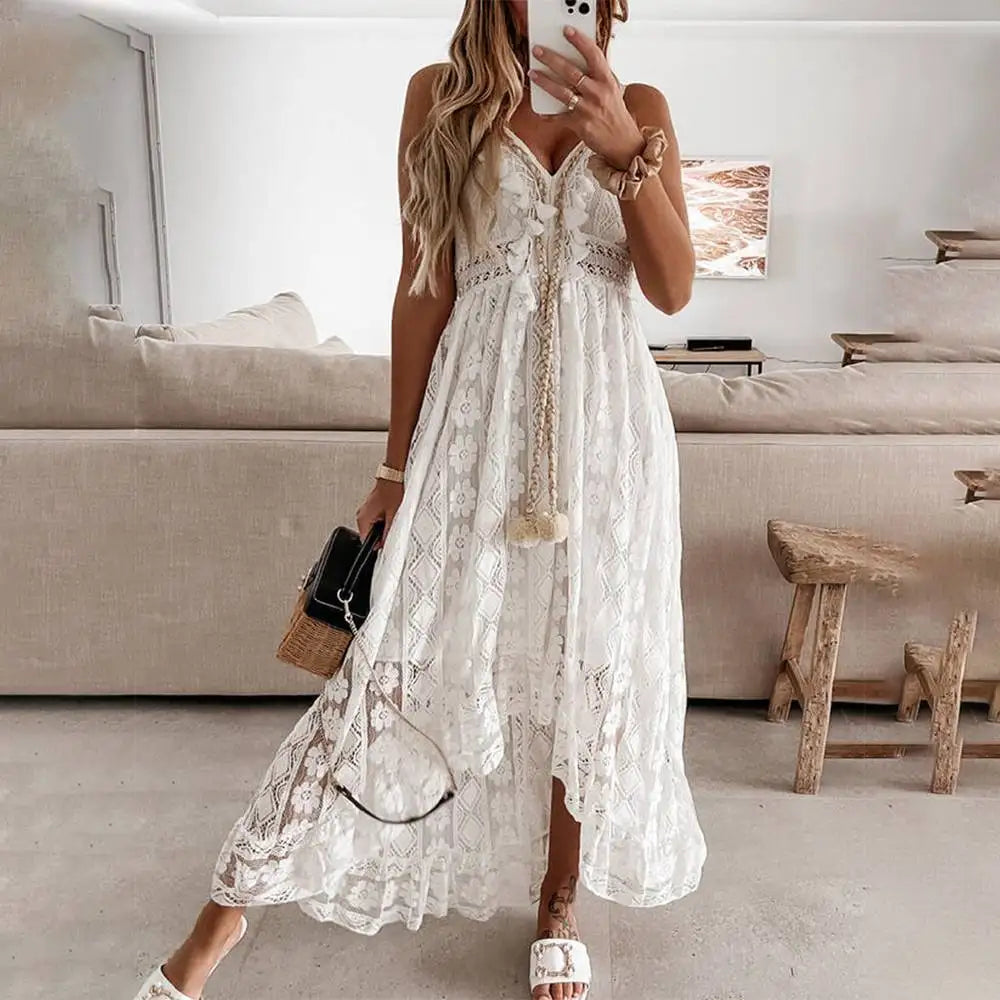 Korean Vintage Summer Elegant Beach Bohemian Long Dress
