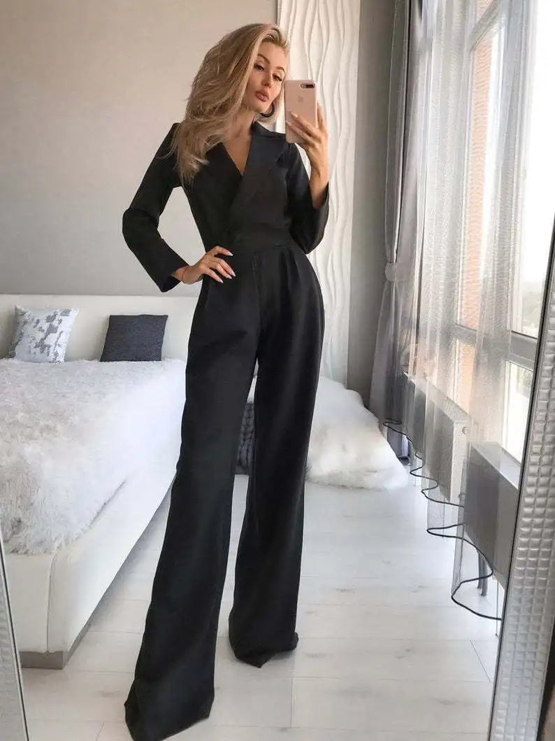 Long Sleeve Wide Leg Pants Elegant Romper Jumpsuits