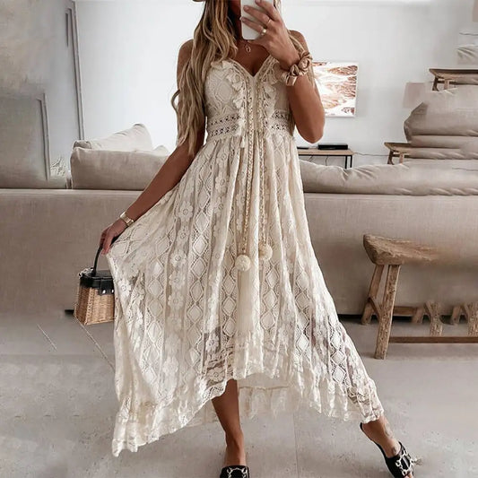 Korean Vintage Summer Elegant Beach Bohemian Long Dress