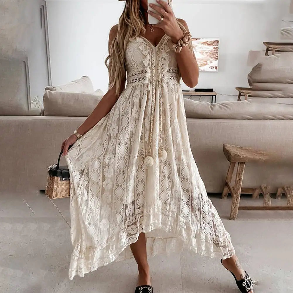 Korean Vintage Summer Elegant Beach Bohemian Long Dress