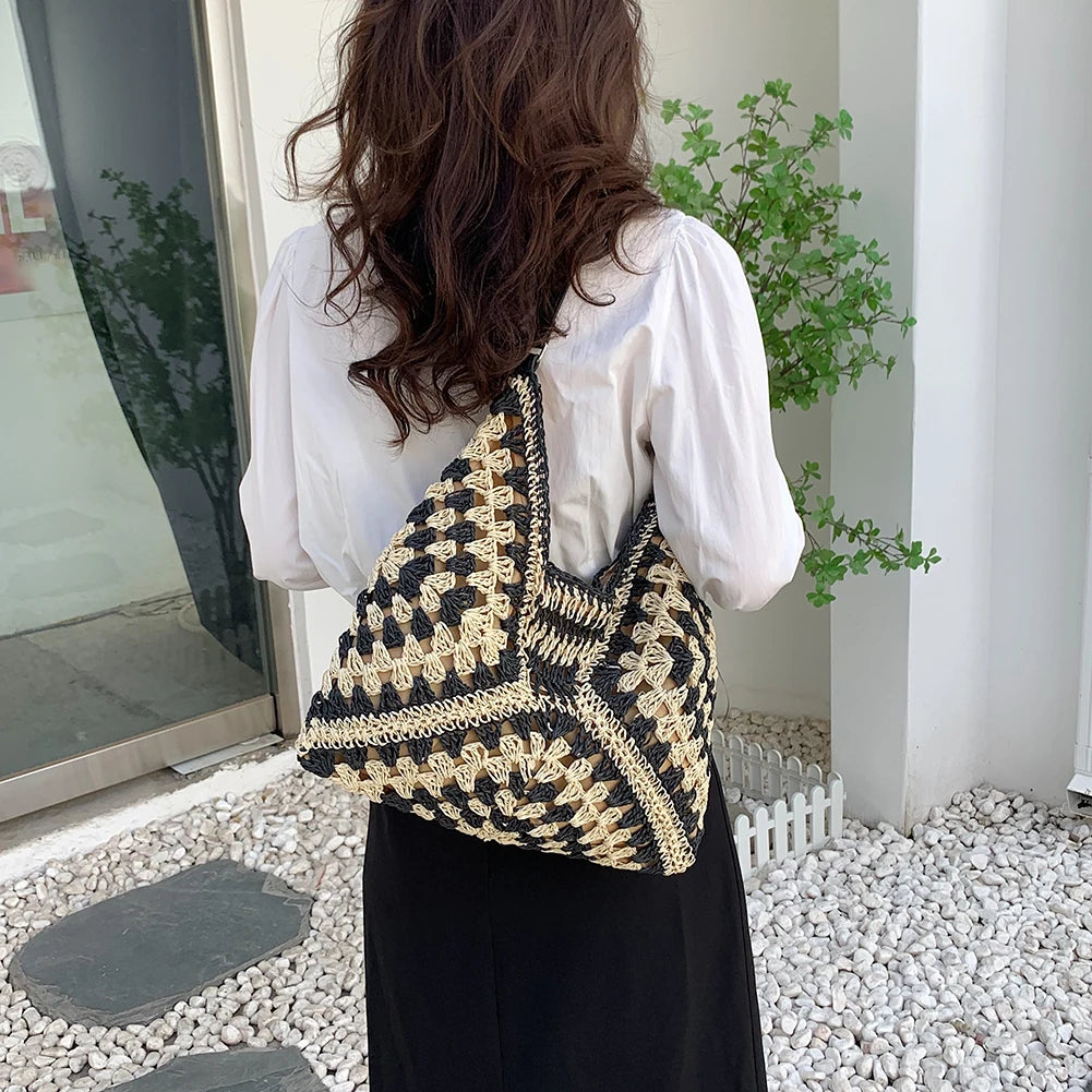 Hollow Straw Beach Bag Handmade Woven Shoulder Bag