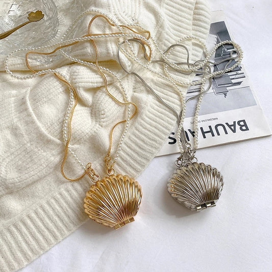 Metal Mini Shell Pearl Chain Shoulder Bag