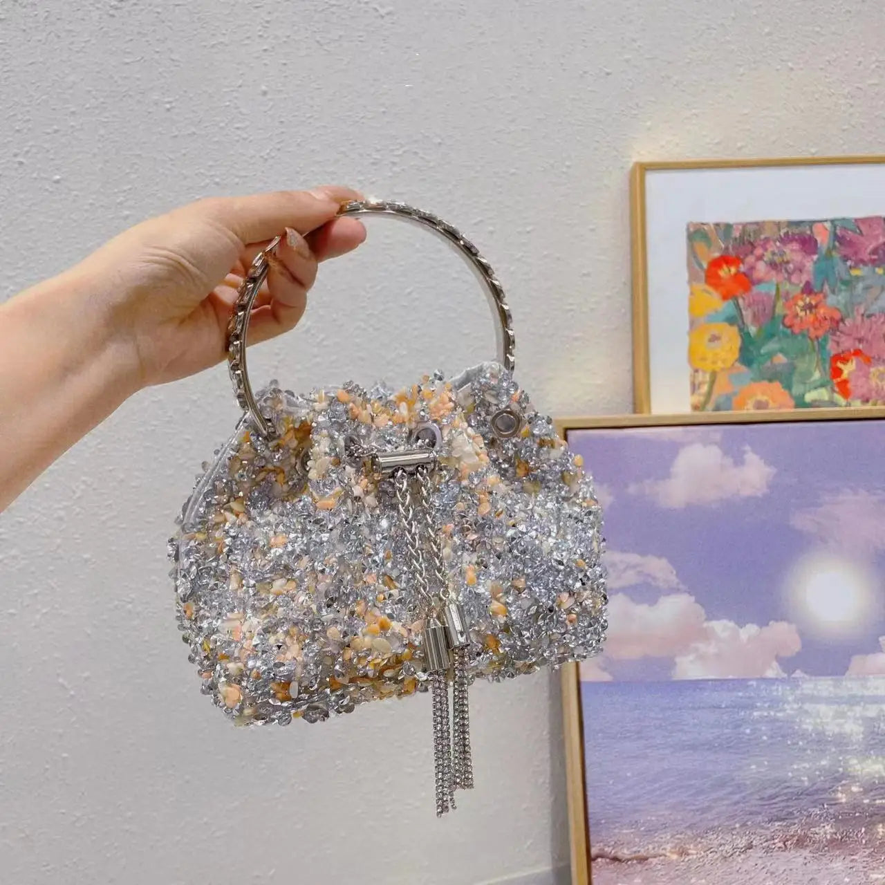 Luxury Designer Colorful Stones Evening Clutch Bag