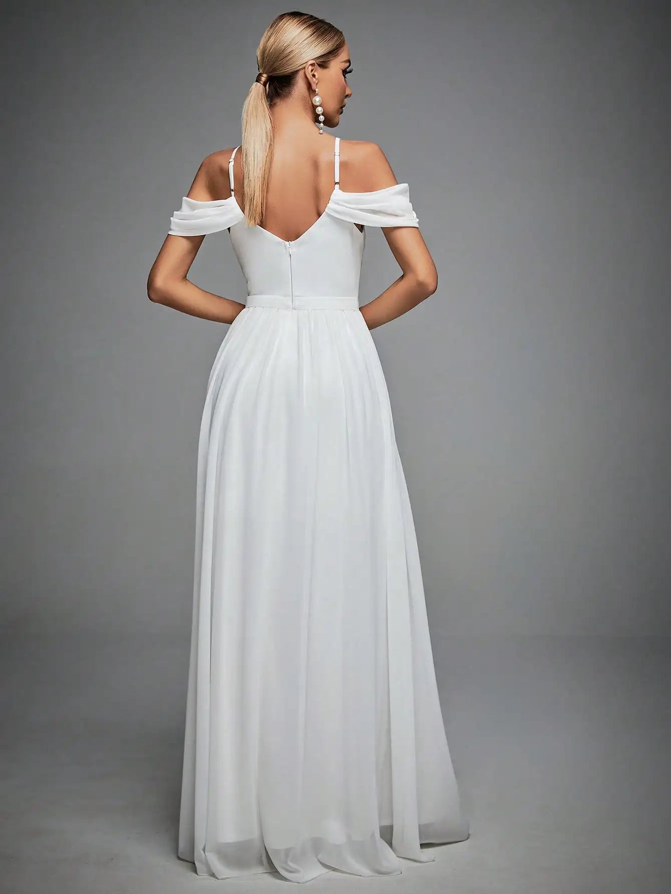 Cross Drop sleeves chiffon full swing Evening gown