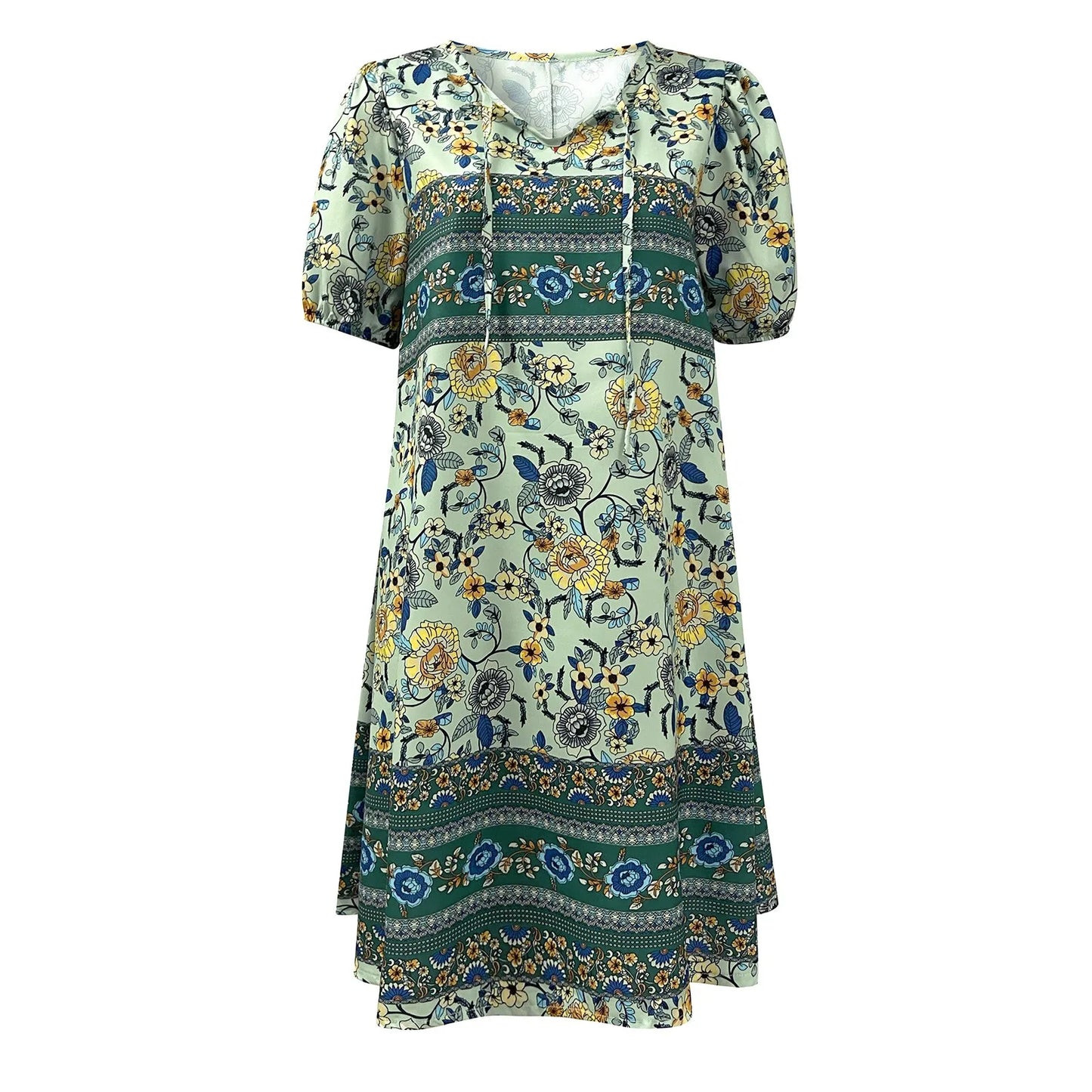 Womens Boho Floral Print Tie Up Dress