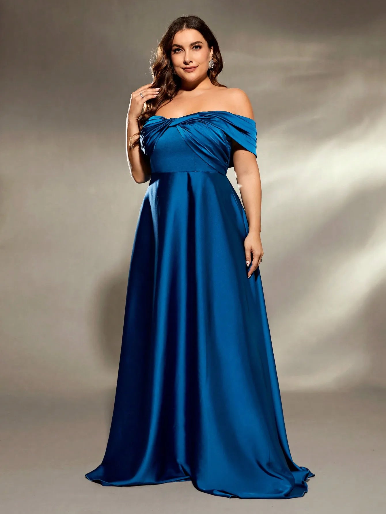 Plus size  Line neck irregular cross neck satin Evening gown