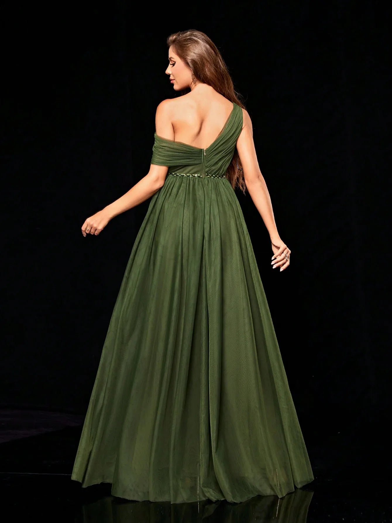 Sequin belt mesh Evening gown