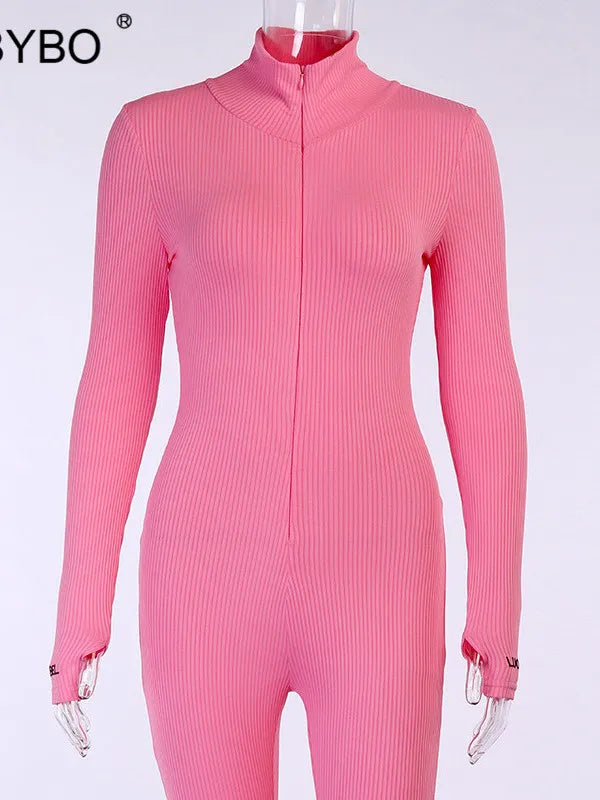 Ribbed Turtleneck Sport Jumpsuit