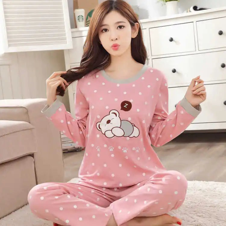 2 pieces Round Neck  Printed Pajamas Set
