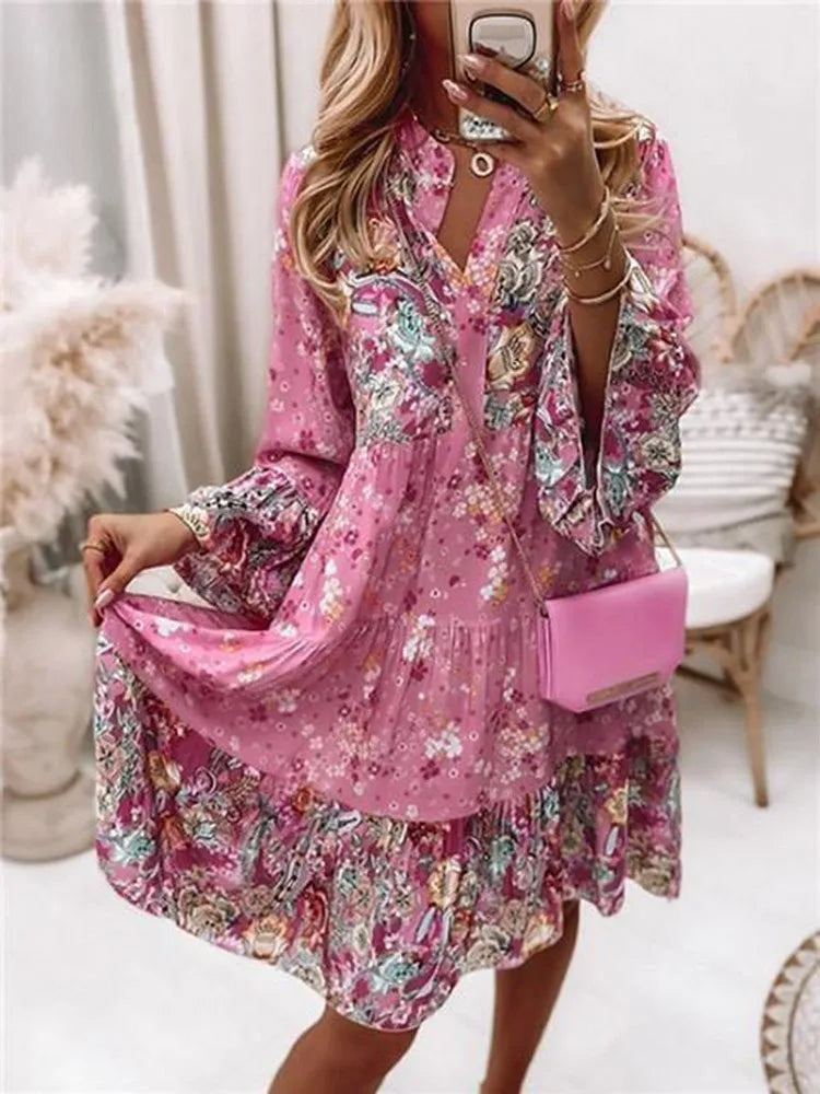 Pleated Flare Sleeve Casual Dress