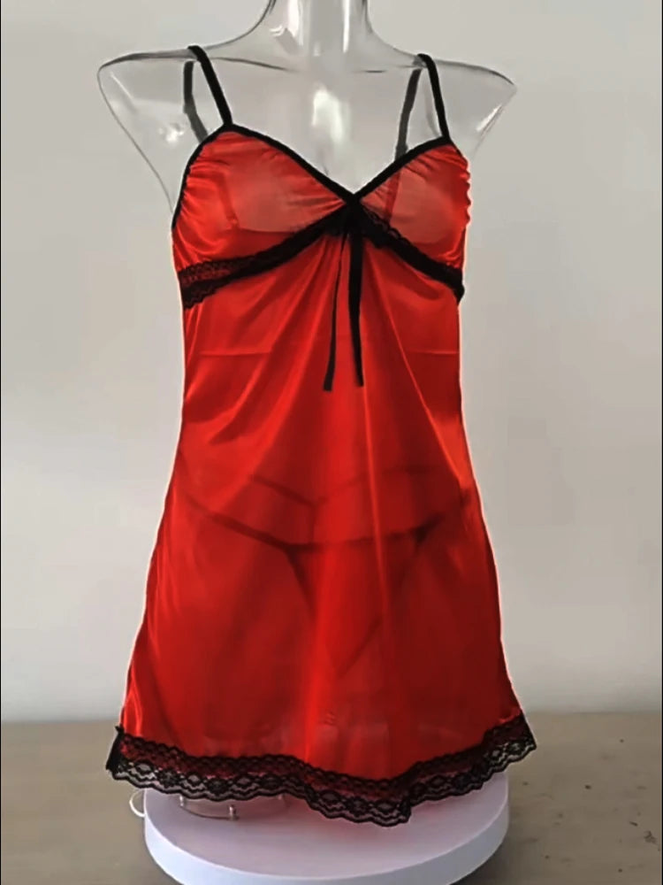 Red & Black Silk Satin Nightgown