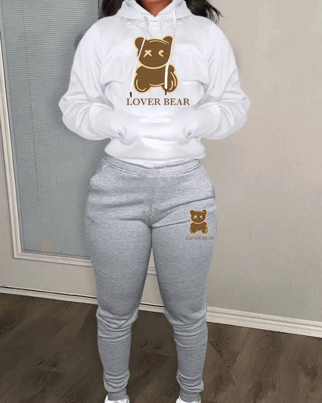 Lovely Bear Letter Print Kangaroo Pocket Tracksuit