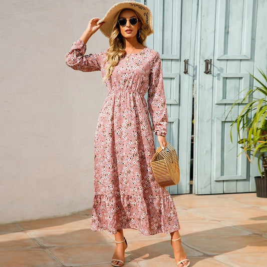 Bohemian Women Maxi Long Sleeve High Waist Beach Dress