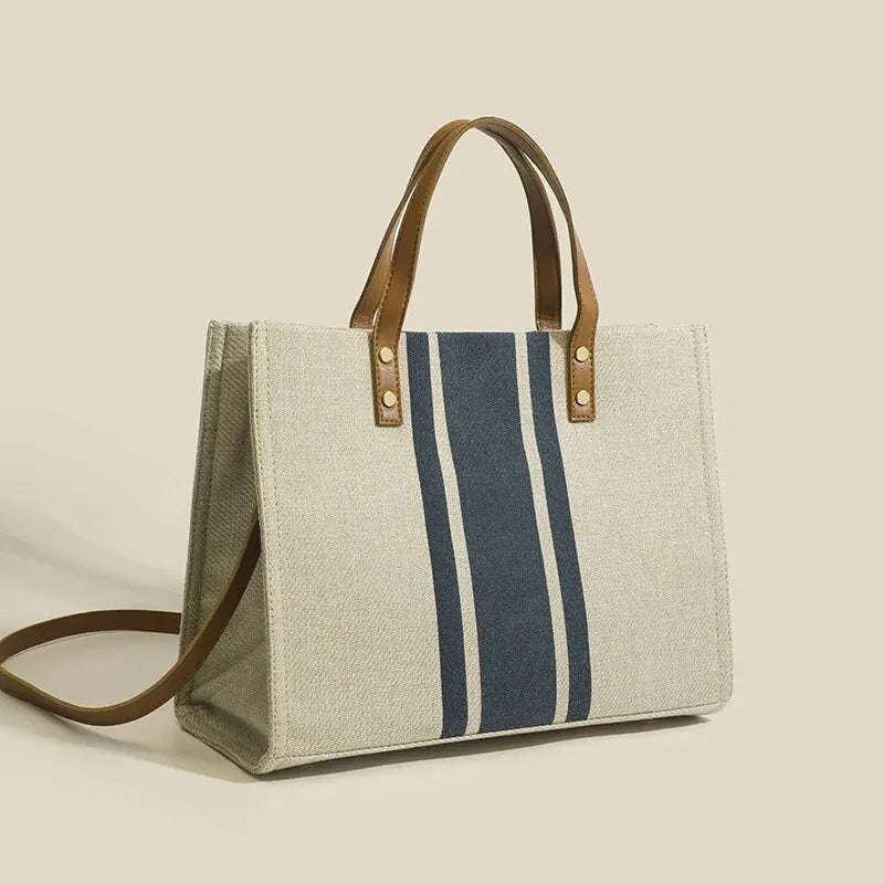 Canvas Stripe Decor Bucket Handbags