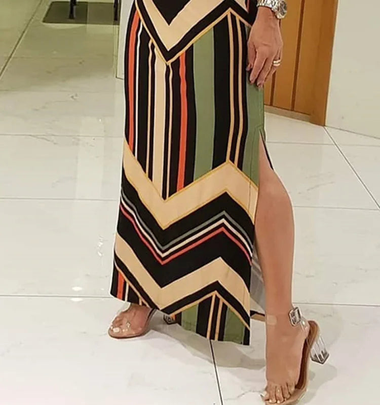 Colorful Striped Side Slit Maxi Dress