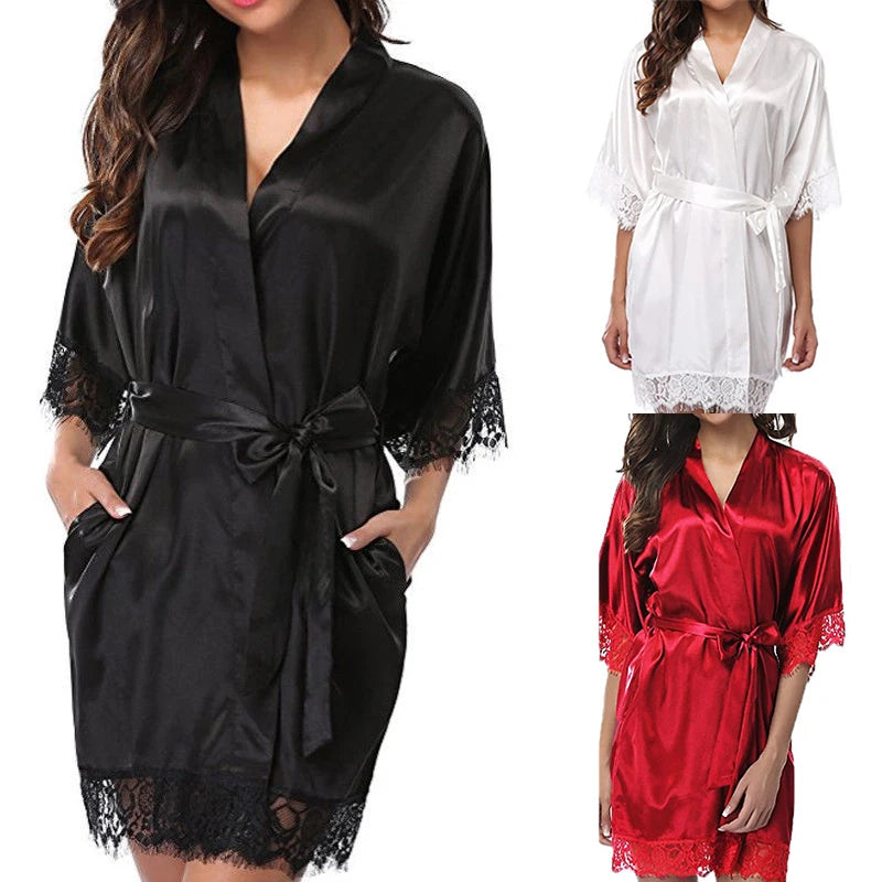 Women Iace Silk Pajamas Robes
