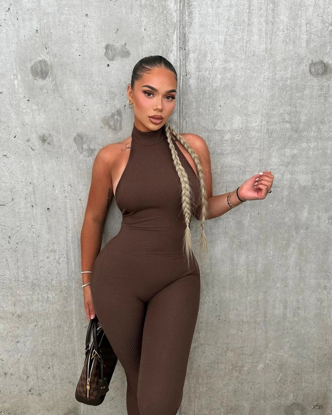 Summer Turtleneck Sleeveless Sexy Backless Bodycon Jumpsuits