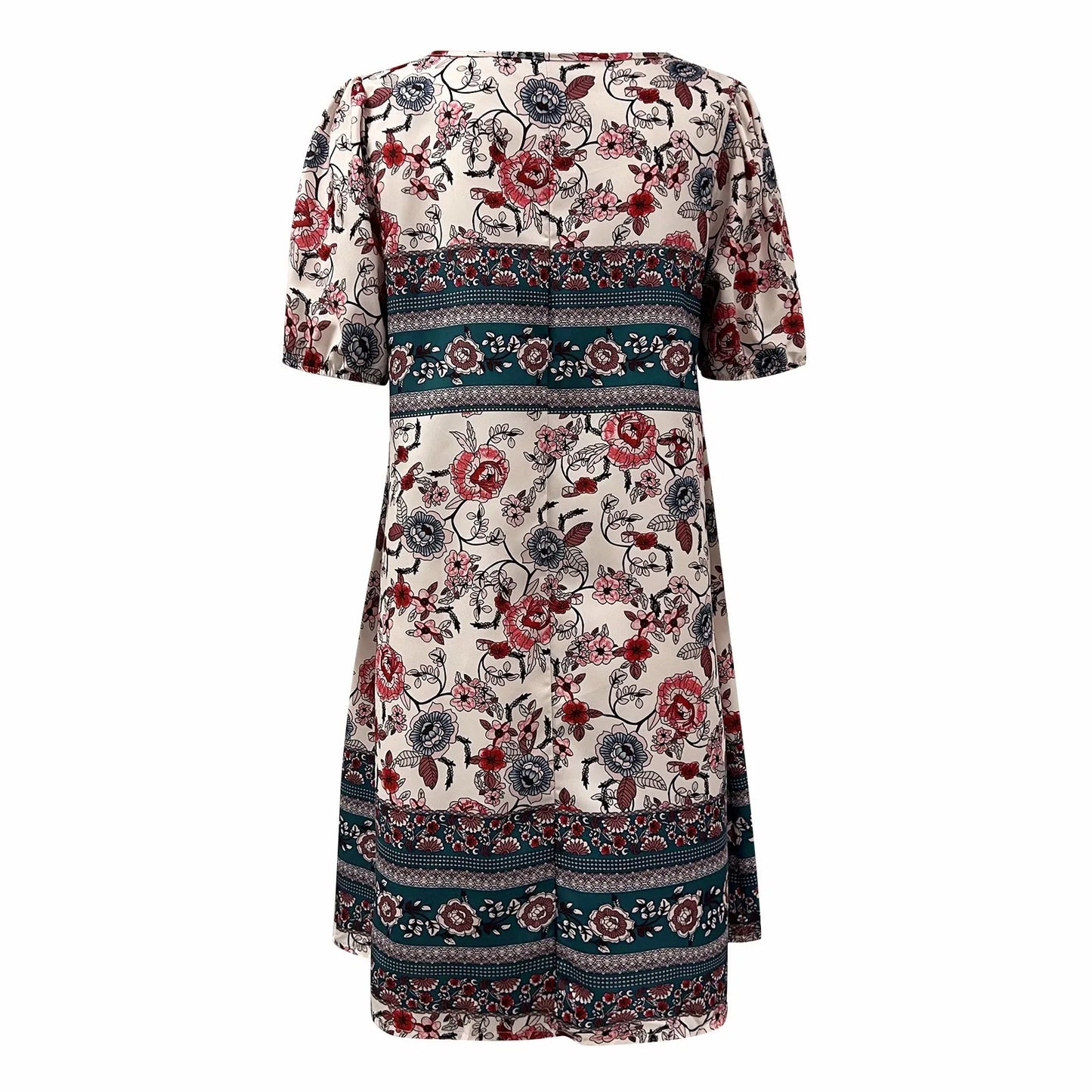 Womens Boho Floral Print Tie Up Dress