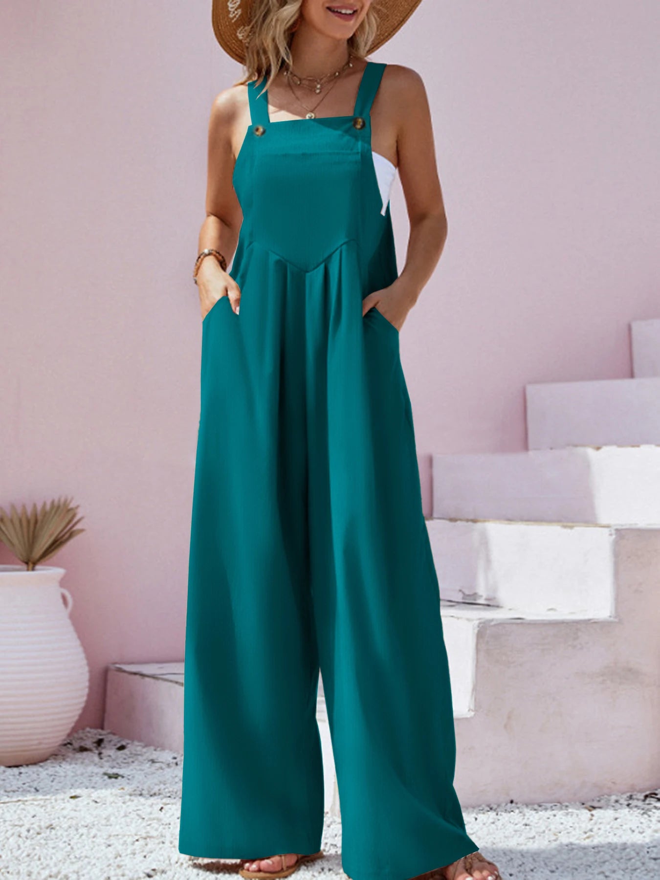 Solid Color Wide Leg Jumpsuit