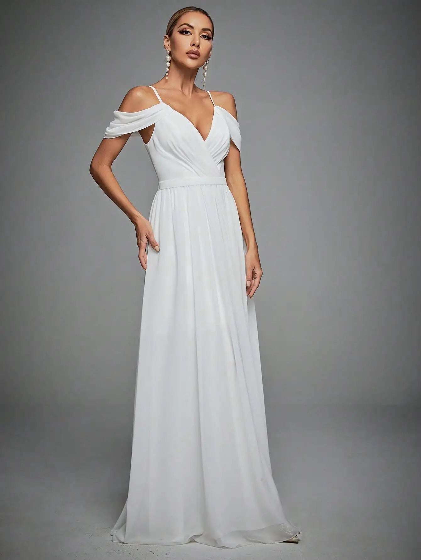 Cross Drop sleeves chiffon full swing Evening gown