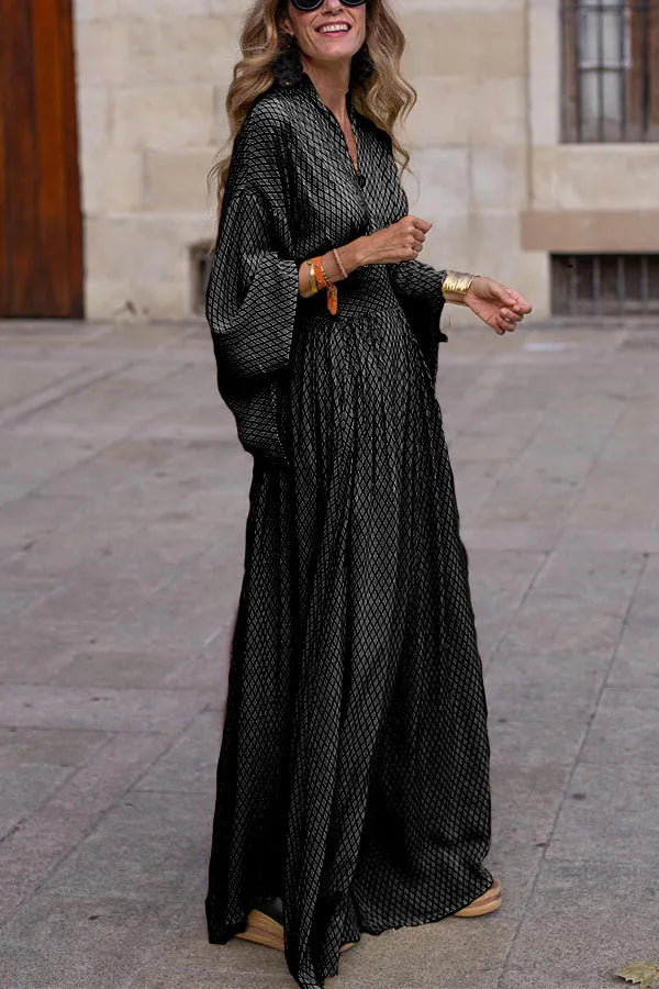 V-neck Folds Waist Loose Maxi Dress