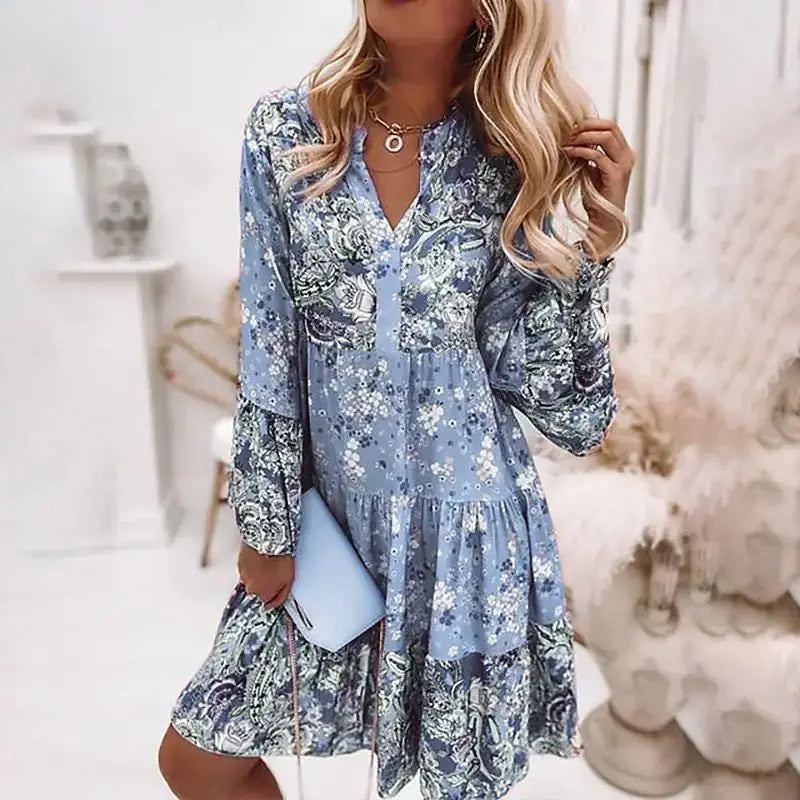 Boho V Neck Loose A Line Dress Elegant Beach Party Dress