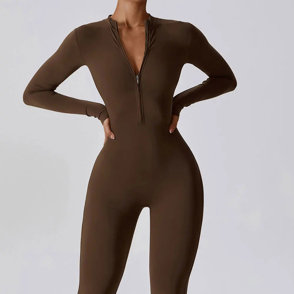 Long Sleeved Women's Sportswear Gym Zipper Jumpsuits