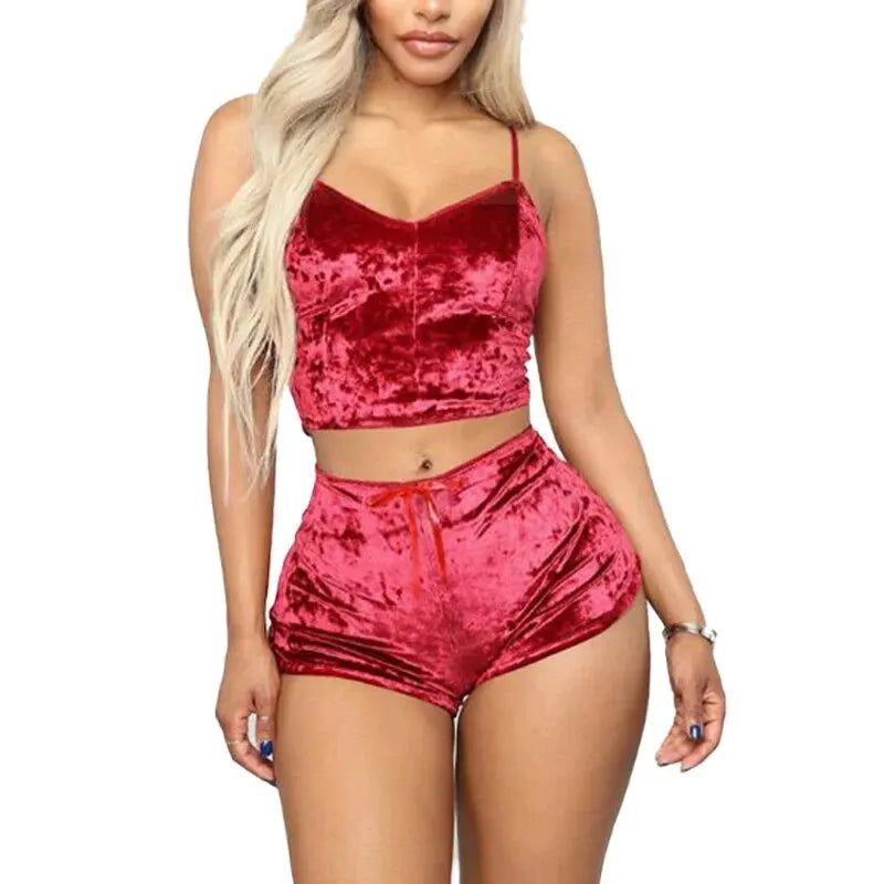 Strappy Velvet Pajama Set