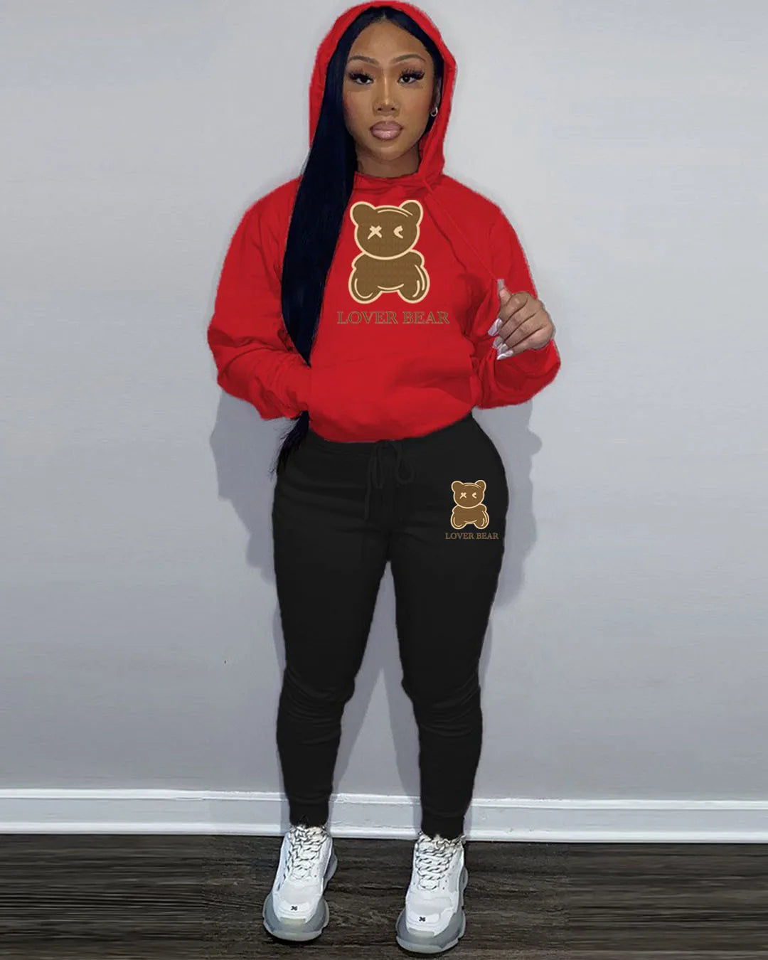 Lovely Bear Letter Print Kangaroo Pocket Tracksuit