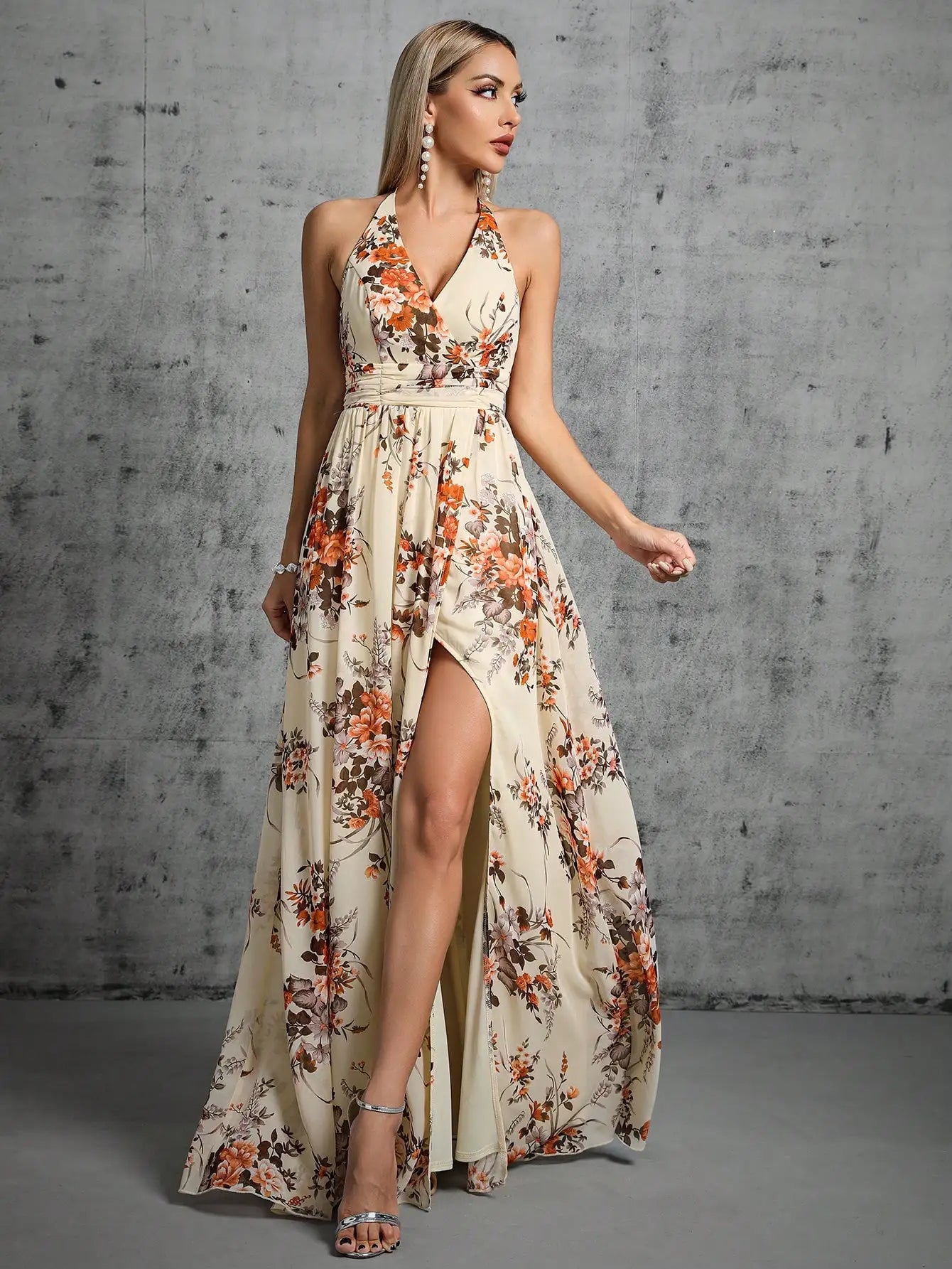 Strap halter split Dress Evening Gown