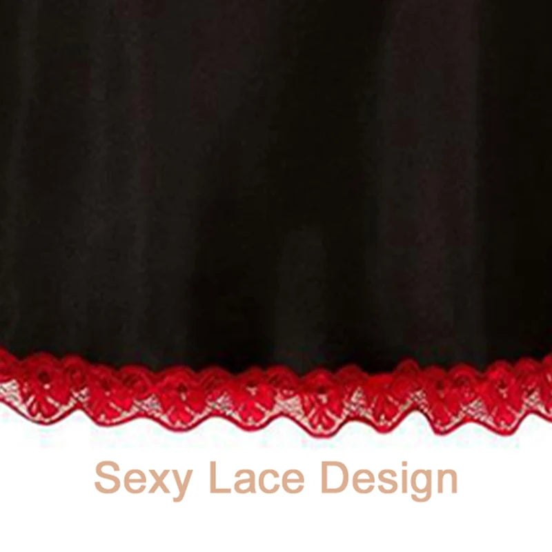 Red & Black Silk Satin Nightgown