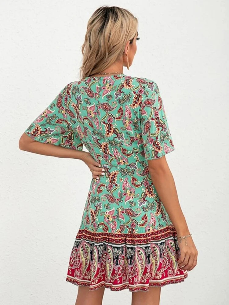 Boho Flounce Sleeves Chic Mini Dress