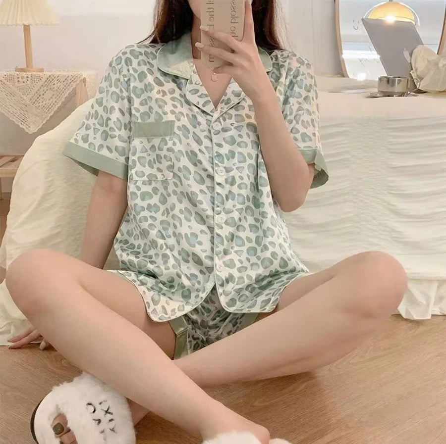 Women's Elegant Satin Striped Button Up Lounge Set