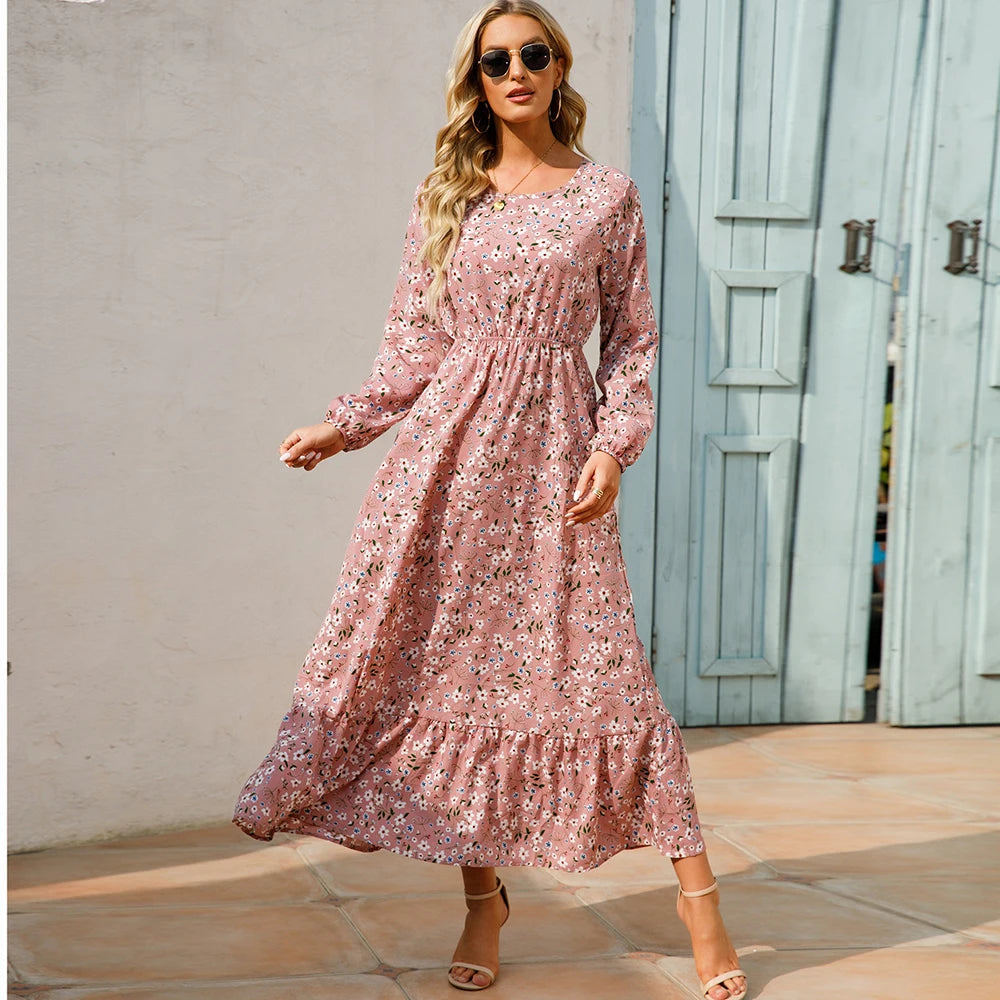 Bohemian Women Maxi Long Sleeve High Waist Beach Dress