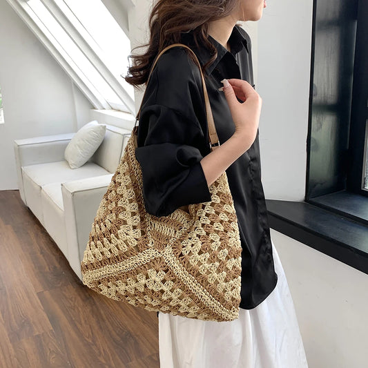 Hollow Straw Beach Bag Handmade Woven Shoulder Bag
